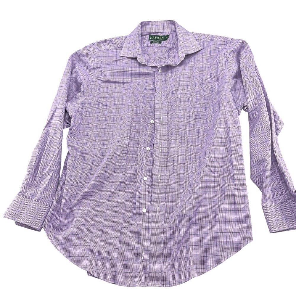 Ralph Lauren Shirt Men 16.5 34-35 Purple Green Plaid Cotton Classic Fit Non Iron